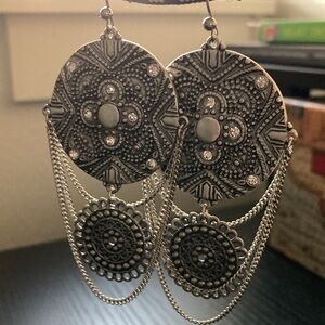 Dangle silver & rhinestone earrings